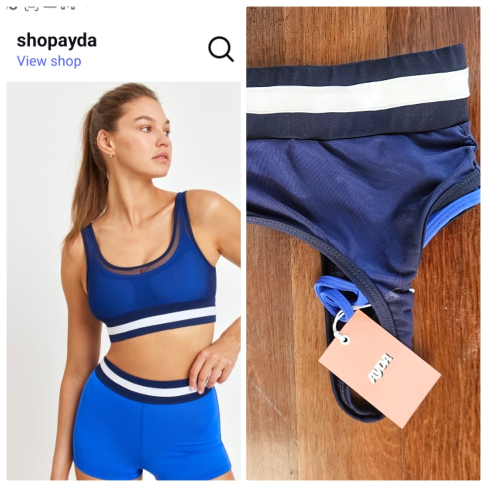 Nwt AYDA 2 Tone Blue Mesh Layer Sports Bra M (Fits Small)
